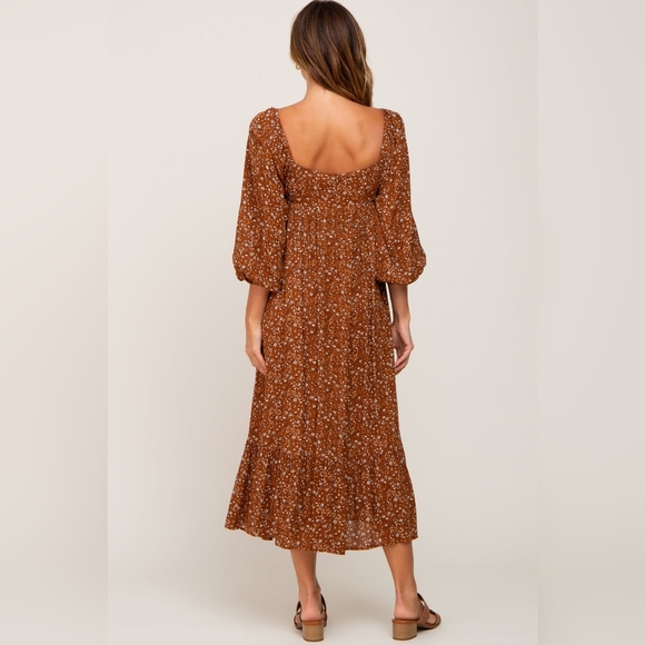 Pink Blush Camel Floral 3/4 Sleeve Midi Dress Medium New With Tag - Picture 4 of 5